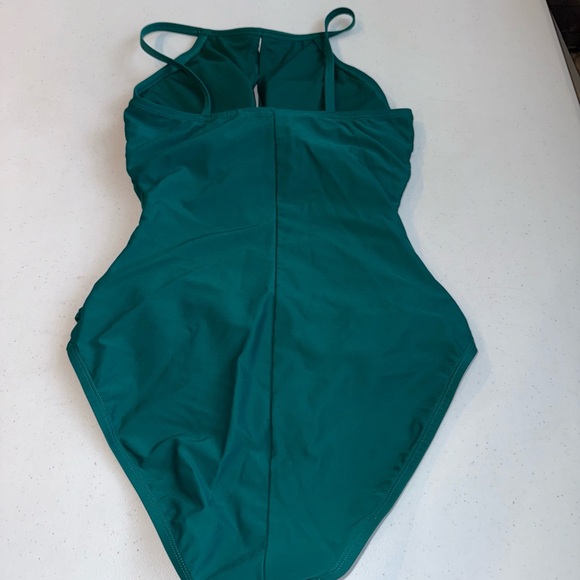 Ellen Tracy Women’s Size 8 Green One-Piece Swimsuit High Neck Keyhole Ruched - Picture 6 of 11